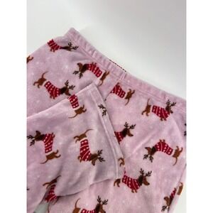Joespun Kids Pajama Pants Girls Large L Pink Dachshund Dog Fleece Sleepwear